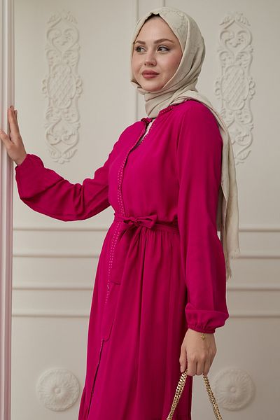 InStyle Viscose Fuchsia Dress with Punt on the Front