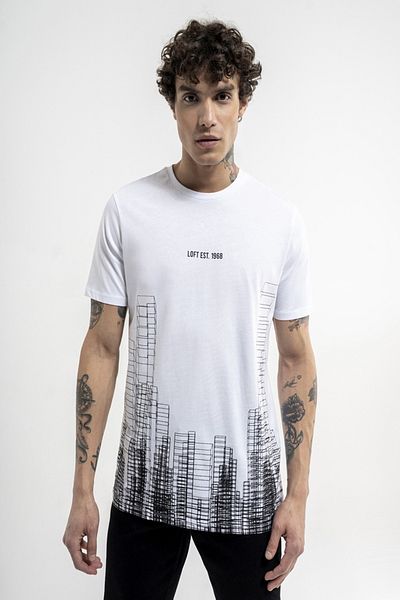 Loft 2035810 White Men's - Crew Neck, Logo Printed, Patterned Regular Cut Crew Neck T-Shirt