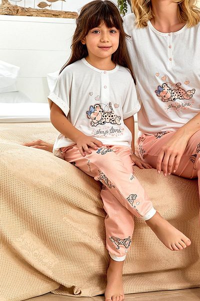 Cossy By Aqua Aqua 22978 Cream Short Sleeve Printed Girl's Pajama Set