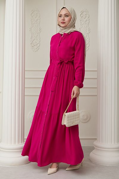 InStyle Viscose Fuchsia Dress with Punt on the Front