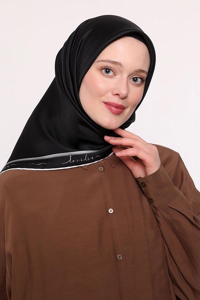Levidor Μαύρο μοτίβο υπογραφής Twill μεταξωτό μαντίλι