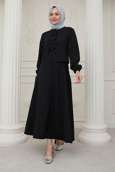 InStyle Black Suit with Ribbon Detail Skirt
