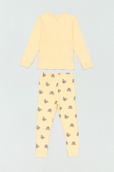 Fulla Moda Ribbed Teddy Bear Printed 2-Piece Girl's Set