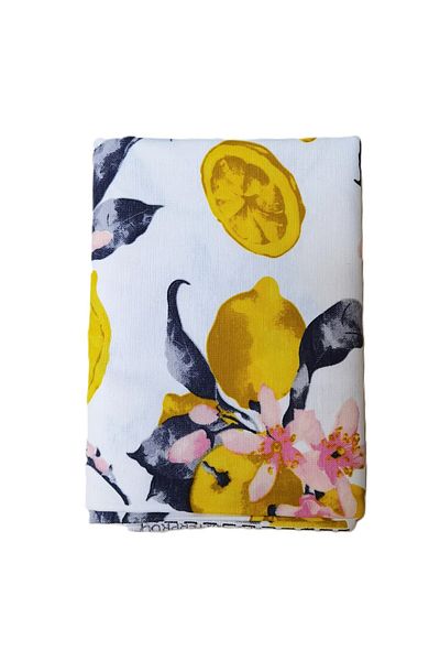Kotonia Home Fata de masa exotica - 100% bumbac, 180x220 cm, crep impermeabil, flori roz lamaie