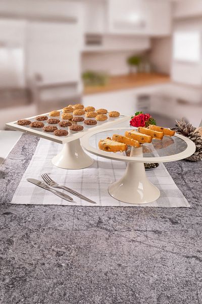 Fiyakalı Ürünler Atölyesi 2-Piece Cream Round & Rectangular Cake, Cake and Cookie Presentation Stand, Dowry Box, Gift