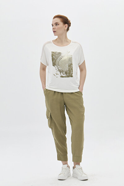 DAIDO Жіноча блуза з об'ємним коміром 5820 - Передня частина з сітчастими паєтами