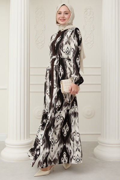 InStyle Ethnic Pattern Bitter Brown Viscose Dress with Punt on the Front