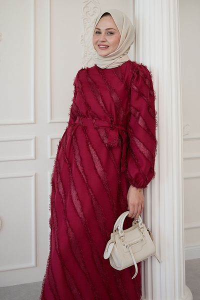 InStyle Red Chiffon Satin Dress with Glitter Tassels