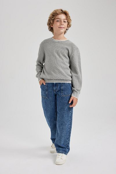 DeFacto Boy's Gray Crew Neck Knitwear Sweater U8991A623Wn