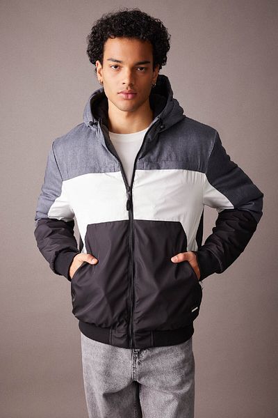 DeFacto Παλτό Slim Fit με κουκούλα με φλις επένδυση - Αδιάβροχο, N4530az23au με φερμουάρ