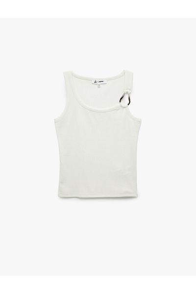 Koton New Season Asymmetric Collar Metal Accessory Slim Fit Tank Top