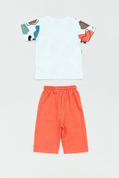 Fulla Moda Patterned Crew Neck 2-Piece Boy's Shorts Suit