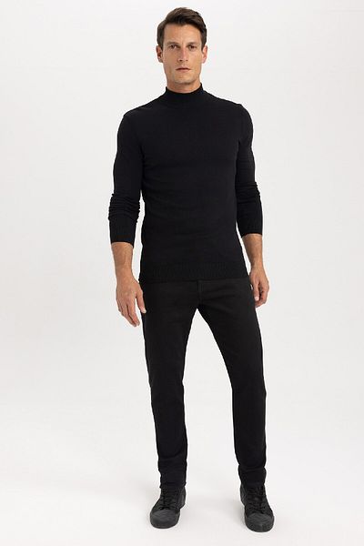 DeFacto Pulover negru cu jumătate de gât țesut - Regular Fit A5282ax23au