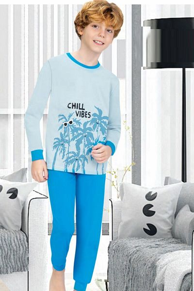 Ersoy Çocuk Giyim Ersoy Child 708u Set de pijamale albastre cu mânecă lungă pentru băiat