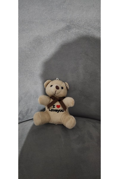 LUZAB I Love You Yazılı Lüks Peluş Ayıcık Anahtarlık 10 cm Süsleme Malzemesi cappucino