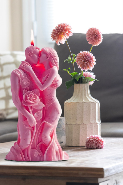 FANTASTİK SANAT ATÖLYESİ Sarılan Sevgililer Aşk-ı Amber Kokulu Aşka Çağrı Mum...