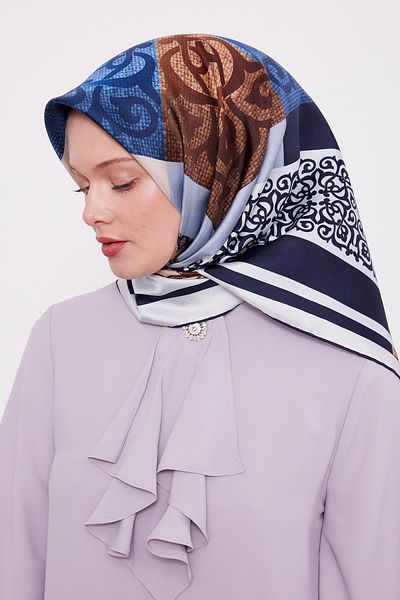 Levidor Μπλε Navy Ethnic Pattern Twil Silk Φουλάρι
