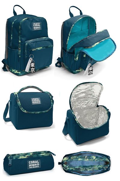 Coral High Set de 3 rucsacuri de școală cu model de camuflaj Nefti