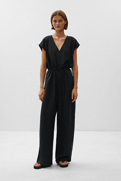 Oysho Long jumpsuit with linen and ruching at the waist