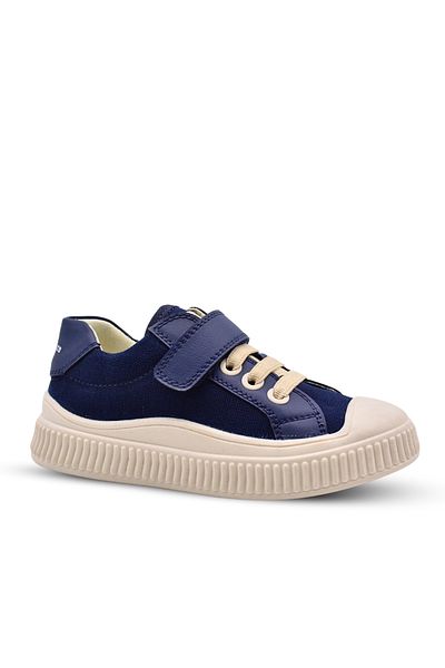 kids A more Brooklyn Leather Detailed Girl's and Boy's Navy Blue Anatomical Linen Shoes