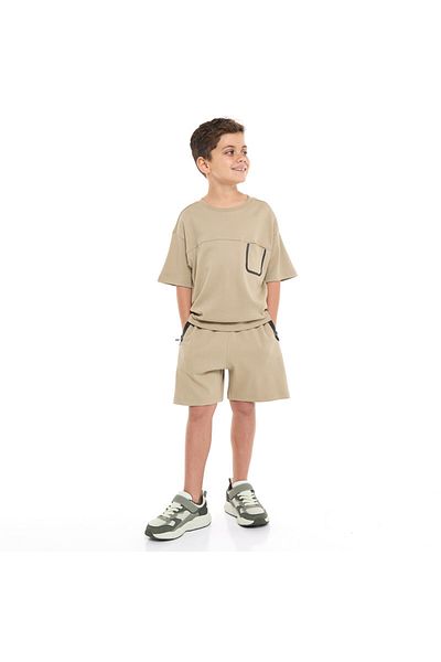 Victor and Jane Boys' Jacquard Set – Olive Color Striped Design with Textured Material