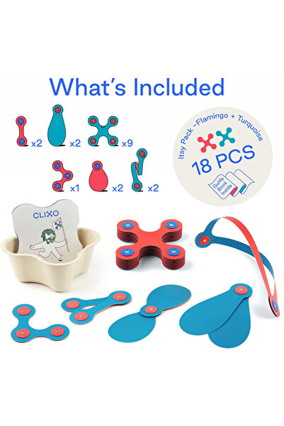 Clicstoys Clixo set to build with magnet, Itsy pack Flamingo-Turquoise 18