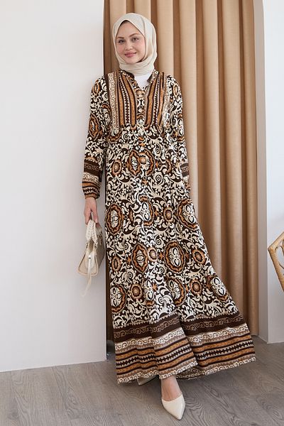 InStyle Φόρεμα από μαρμάρινο έθνικ καφέ βισκόζη
