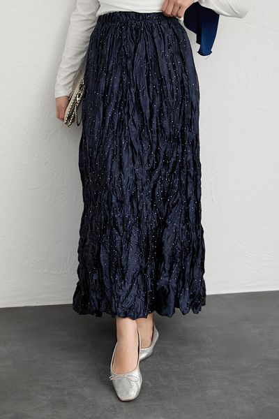 InStyle Fusta din satin bleumarin cu perle
