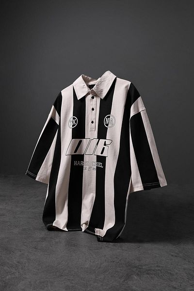 Slatra Ανδρικό μπλουζάκι μπεζ-μαύρο ριγέ Petro Polo γιακά Oversize Jersey