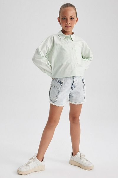 DeFacto Dívčí košile Cropped Fit Poplin s dlouhým rukávem B1707a823au