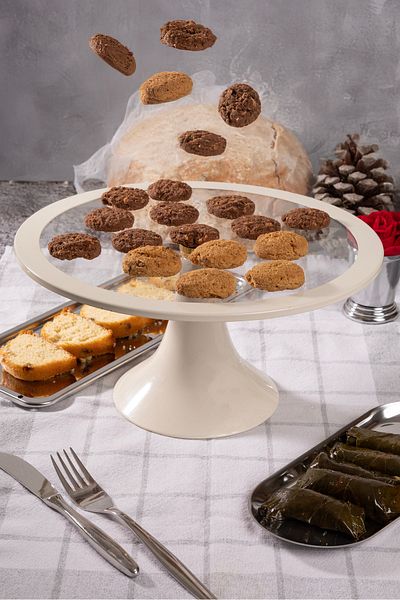 Fiyakalı Ürünler Atölyesi Cream Round Cake Stand, Cake and Cookie Presentation Stand, Dowry Box, Gift, Cake Plate