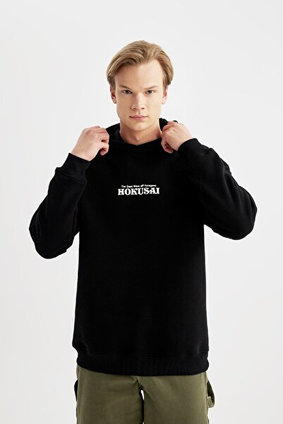 DeFacto Art Hokusai Boxy Fit Kapüşonlu Sırt Baskılı Sweatshirt B0371ax23cw