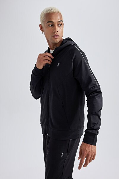 DeFacto Fit Slim Fit Dar Kesim Kapüşonlu Skuba Dalgıç Kumaş Sporcu Fermuarlı Sweatshirt A6950ax23au