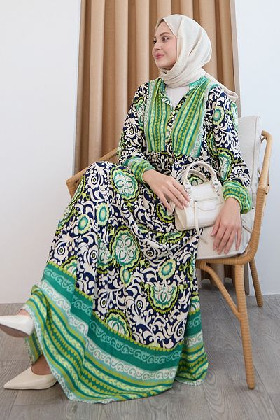 InStyle Φόρεμα με πράσινο βισκόζη με μαρμάρινο έθνικ σχέδιο
