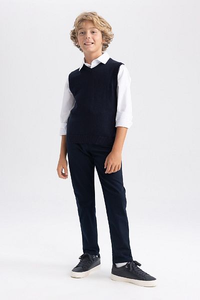 DeFacto Boy's Navy Blue Gabardine School Pants T8850A623Au