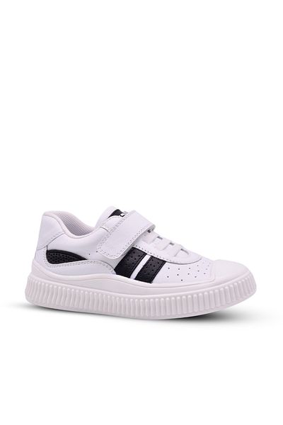 kids A more Porto Boy's Single Velcro and Elastic Genuine Leather White Casual Shoes