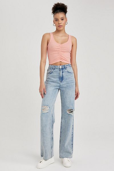 DeFacto B1660ax23hs Model Coool Fitted Crop Tank Top - Camolă cu nervuri plate