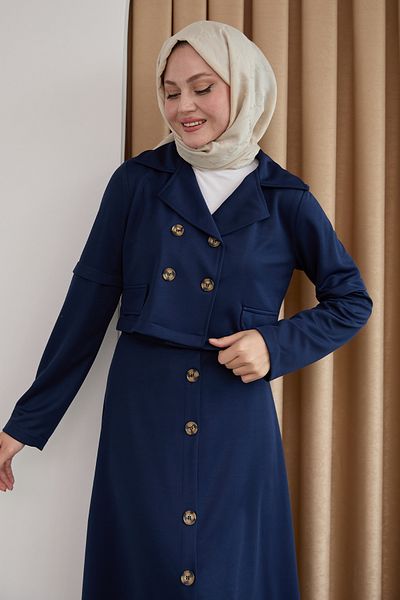 InStyle Navy Blue Double Suit with Buttoned Skirt