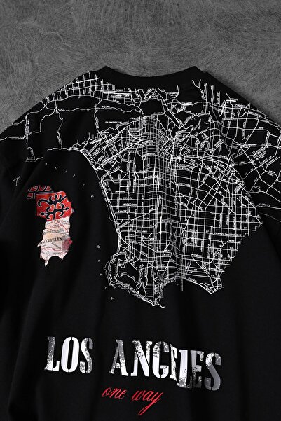 Slatra Men's Black One Day Print Detail Oversize Tshirt