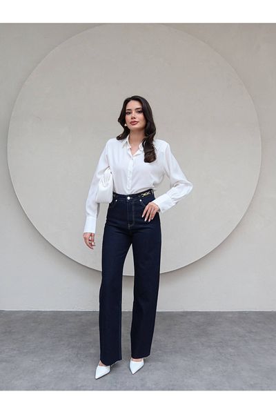 ESRAHELVACI Blugi cu picior tăiat cu accesorii în talie