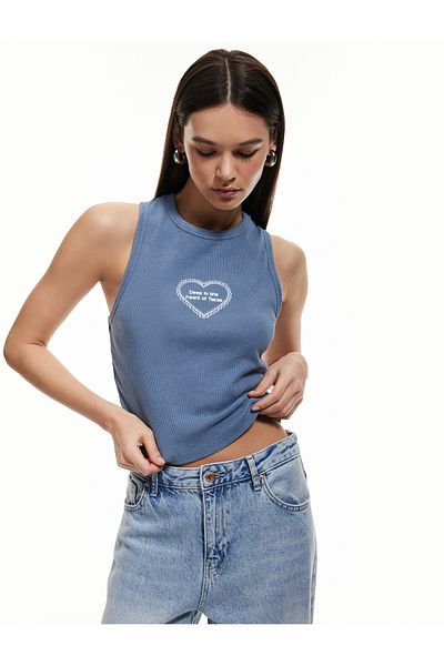 Koton New Season Printed Sleeveless Ribbed Halter Neck Tank Top