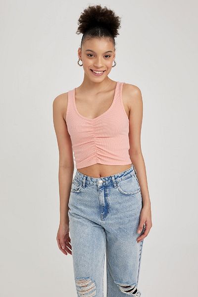 DeFacto B1660ax23hs Model Coool Fitted Crop Tank Top - Camolă cu nervuri plate