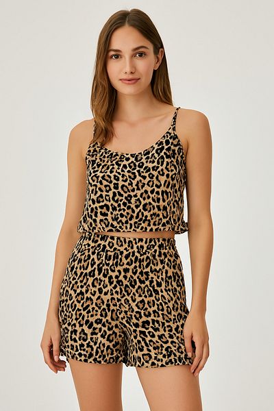 iyzi Women's Leopard Shorts Crop Suit Mini Pajamas