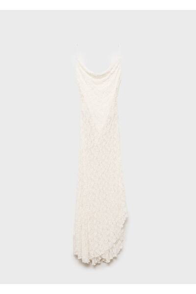 MANGO Woman Drape yakalı dantel elbise