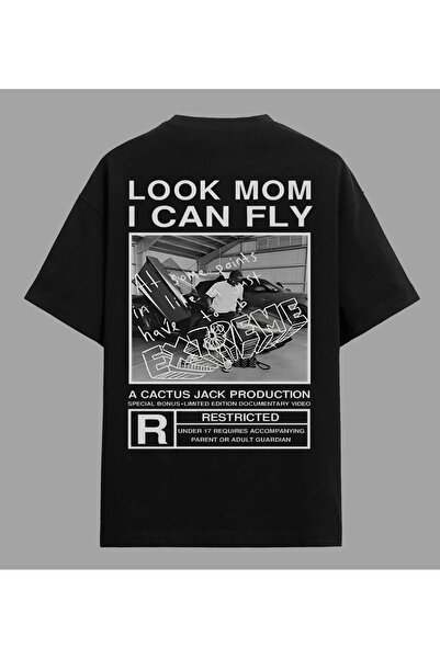 Edizen Tricouri unisex oversize din bumbac, aspect Travis Scott, negru premium