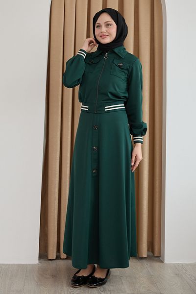 InStyle بدلة مزدوجة بأزرار مضلعة باللون الأخضر الزمردي