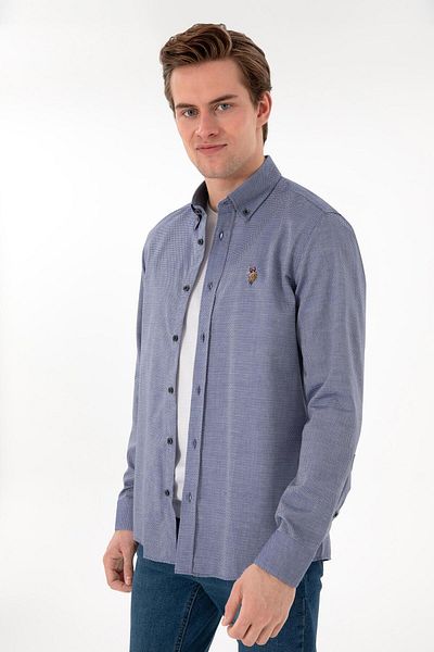 U.S. Polo Assn. U.S. POLO ASSN. Мъжка тъмносиня риза с дълъг ръкав, базова