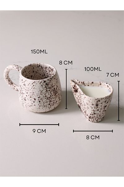 Most Home Foam & Drop Ceramic Set (Handmade Latte Cup & Milk Jug)