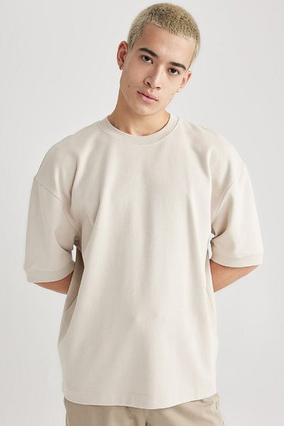 DeFacto Loose Fit Rundhalsausschnitt, kurze Ärmel, schwerer Stoff, einfaches, schlichtes T-Shirt B4844ax24sp