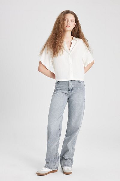 DeFacto 90S Brodek Lejgnar, High Waist Wide Leg Long Jean Pants B5008Ax24Sm